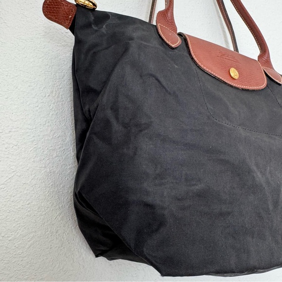 Longchamp Le Pliage Original M Tote Bag Black with Brown Leather Trim - Picture 6 of 15